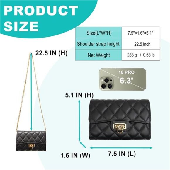 Clutch Purses for Women with Quilted Designs, Black - Picture 3 of 7